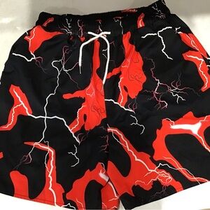 ROMWE Red and Black Lightning Swim Shorts